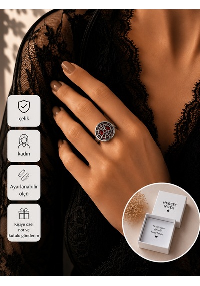 Gotik Örümcek Ağı Yüzük Kırmızı Taş Detaylı Unisex Alternatif Tasarım Yüzük Renkli