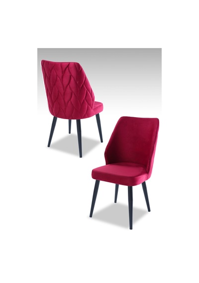 Puffy Sandalye - Babyface Bordo - Metal Siyah Ayak 4 Adet - Salon Sandalyesi / Mutfak Sandalyesi Bordo