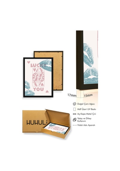 Doğal Ahşap Çerçeveli Retro Tablo - Boho Tarzı Kadın Portresi - Pembe Huhu2553