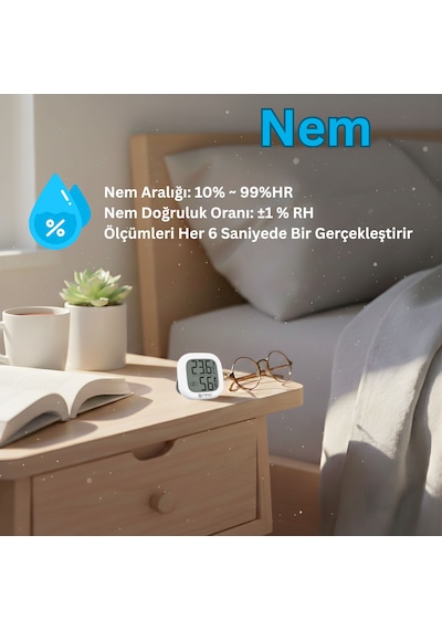 Npo Npt35b Dijital İç Mekan Termometresi Ve Nem Ölçer, Renkli Konfor Göstergeli, Beyaz