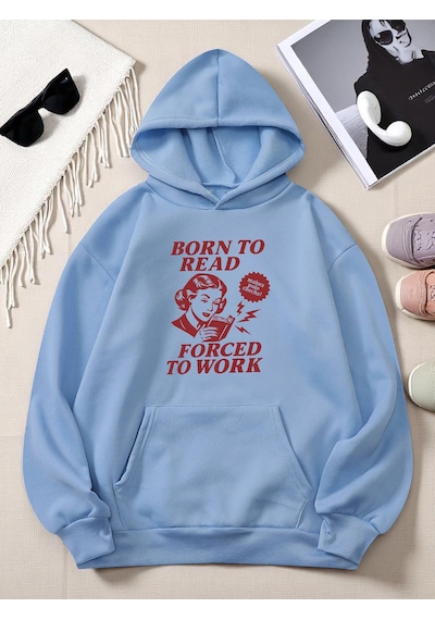 Uyguntarz Unisex Born To Read Baskılı Oversize Sweatshirt Bebe Mavisi