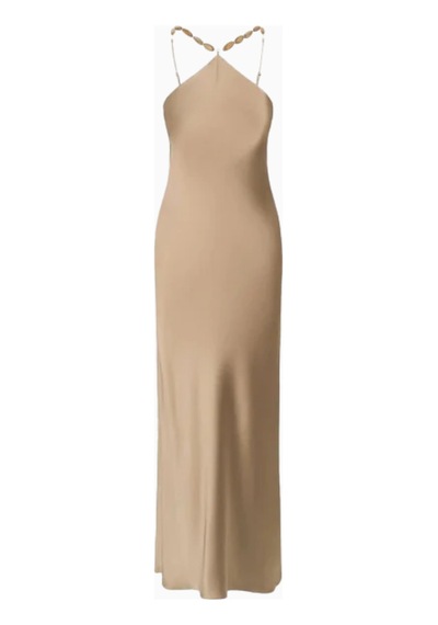 Staud Cadence Dress, Dar Kesim Şık Midi Elbise, Günlük Ve Özel Günler Bej