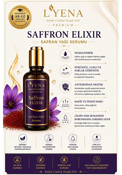 Lyena Premium Saffron Elixir Safran Yağı Cilt Bakım Serumu 50 Ml Canlı Ve Parlak Görünüm Destekleyici Serum