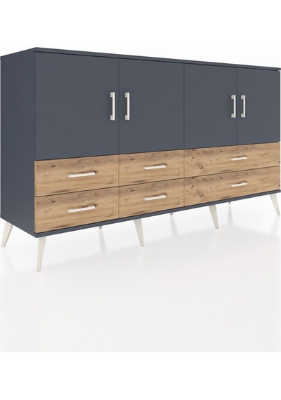 Hyperion Konsol 6 Raflı 6 Çekmeceli 4 Kapaklı 176x44x99 Antrasit- Antrasit-antrasit/çam Hyperion Konsol 6 Raflı 6 Çekmeceli 4 Kapaklı 176x44x99 Antrasit- Antrasit-antrasit/çam
