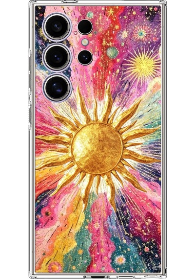 Samsung Galaxy S24 Ultra Uyumlu Psikedelik Galaksi Ve Güneş Desenli Baskılı Silikon Kılıf Renkli