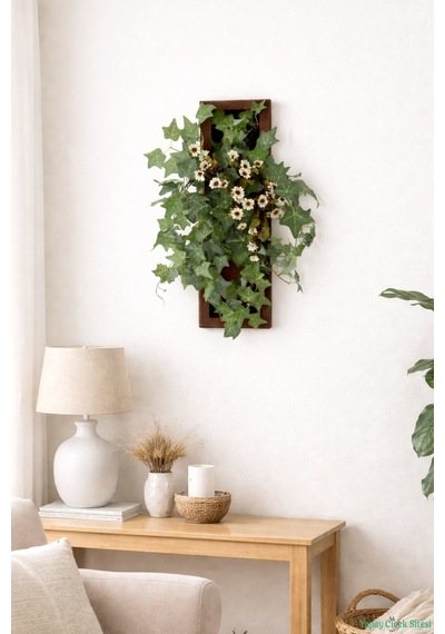 Yapay Çiçek Sitesi Ahşap Çerçeveli Yapay Çiçek Duvar Tablosu 15x24 Model 12 Yeşil