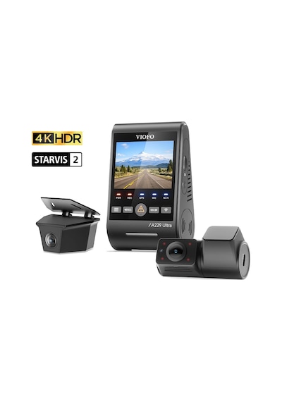 Viofo A229 Ultra-w 3 Kameralı Ön+arka Su Geçirmez+iç 4k+4k+1080p Hdr Sony Starvıs 2 Sensörlü Gps'li Araç Kamerası