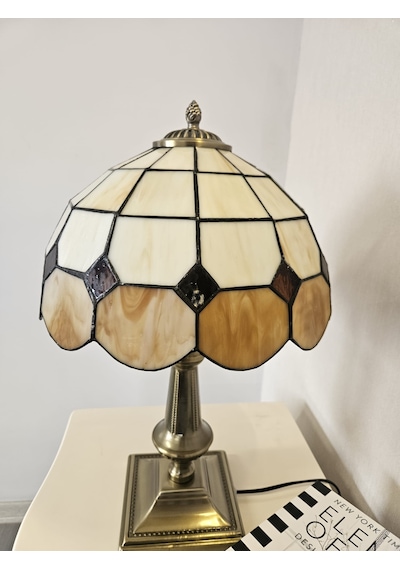 Yüceeller El Yapımı Eskitme Vitray Masa Lambası Abajur Kahverengi