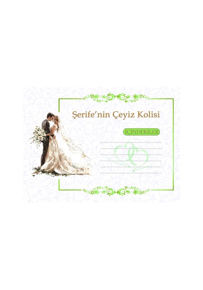 20 Adet Kişiye Özel Gelin Çeyizi Koli Etiketi Yapışkanlı Sticker A4 Kutu, Bohça, Koli Etiketi