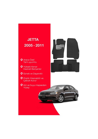 Jetta 2005 - 2011 Uyumlu Hücreli Yüzey Eva Paspas Seti Siyah Yüzey Paspas Takımı