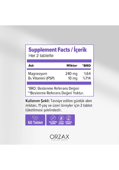 Orzax Ocean Extramag Magnezyum Bisglisinat + P5p 60 Tablet