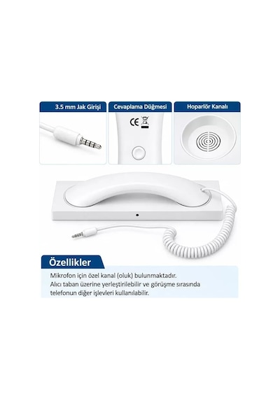 Sh Powermaster Pm-39122 Retro-nostaljik 3.5mm Girişli Beyaz Telefon Ahizesi Najmaddin