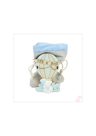 Ahşap Standlı 10cm X 8cm Kese, Mavi Uçan Balon - 1 Adet Renkli Çok Renkli
