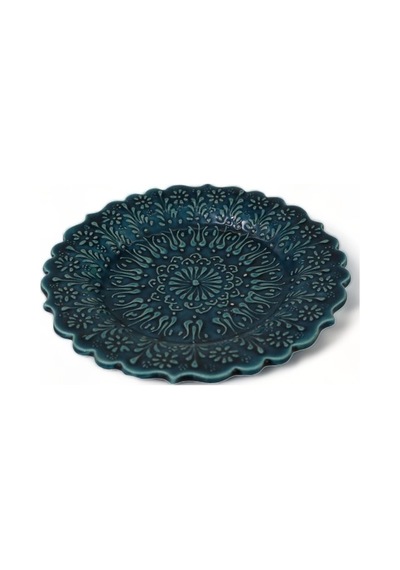 Turkuaz Tabak Lale Motifli 18 Cm