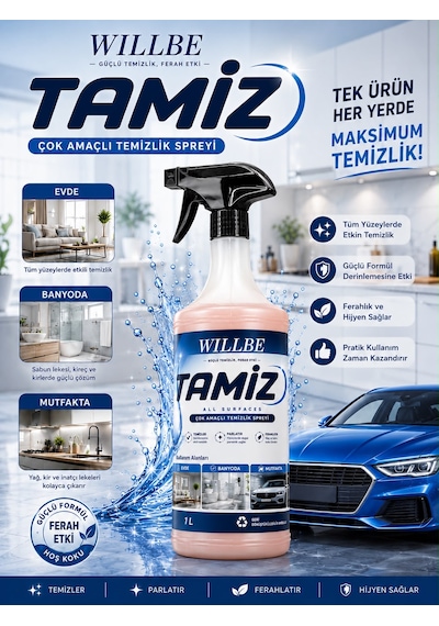 Willbe Tamiz Çok Yüzeyli Temizlik Spreyi Leke Çıkarıcı Yağ Çözücü 1l All Surfaces