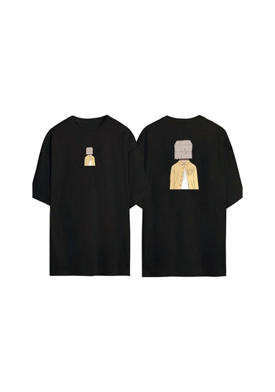 Thewert Unisex Box Head Man Ön Arka Baskılı Sıyah Oversize T-shirt Siyah