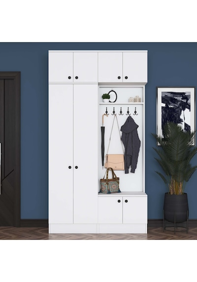 Rani Ea145 Modern Portmanto Askılı Ayakkabılık Vestiyer Beyaz