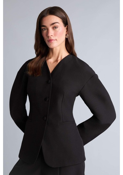 Defacto Fıtted V Yaka Krep Blazer Ceket H0904ax26smbk81 Siyah-bk81