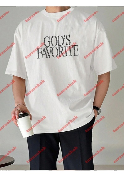 Startmore Unisex God's Favorite Baskılı Tshirt Siyah Beyaz Beyaz