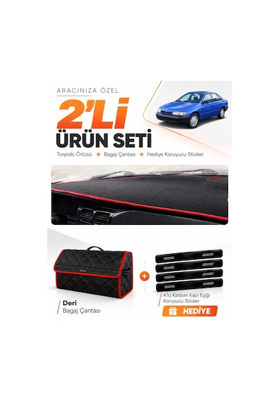 E-biz Toyota Carina E T190 Aırbaglı 1992-1997 Uyumlu Torpido + Deri Çanta - Siyah-kırmızı - To010