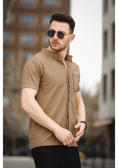 Oksit Erkek Slim Fit Kısa Kol Hakim Yaka Erkek Gömlek 001