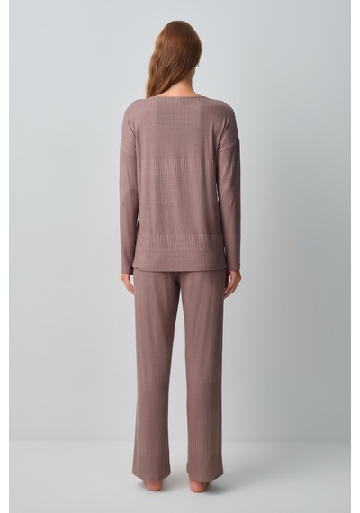 Suwen Comfort Geniş Yaka Pijama Takımı Wsh105100951268 Cappuccino