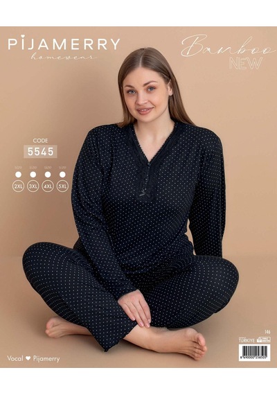 Pijamerry Kadın Büyük Beden Dantel Yaka Bambu Uzun Kol İnce Pijama Takımı 5545 - 1 Adet Siyah Pijamerry Kadın Büyük Beden Dantel Yaka Bambu Uzun Kol İnce Pijama Takımı 5545 - 1 Adet Siyah