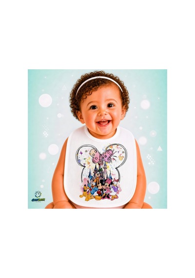 Disney Karakterleri Keten Bebek Mama Önlüğü Yumuşak - Emici - Yıkanabilir - Özel Tasarım P046 Çok Renkli