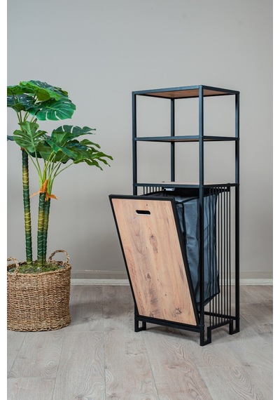 Kirli Sepetli Banyo Dolabı 3 Raflı Metal Düzenleyici Modern Çamaşır Sepetli Organizer Raf Siyah