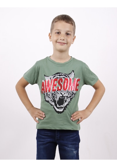 Toontoy Kids Toontoy Erkek Çocuk Awesome Pul Nakışlı T-shirt Yeşil
