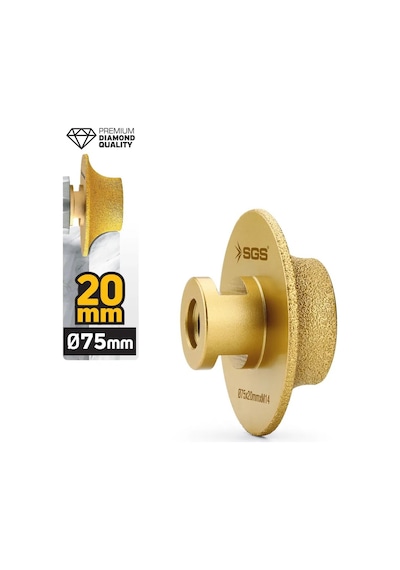 Sgs2794 M14-75x20 Mm Vakum Elmas Mermer Granit Taşlama Diski Balık Sırtı