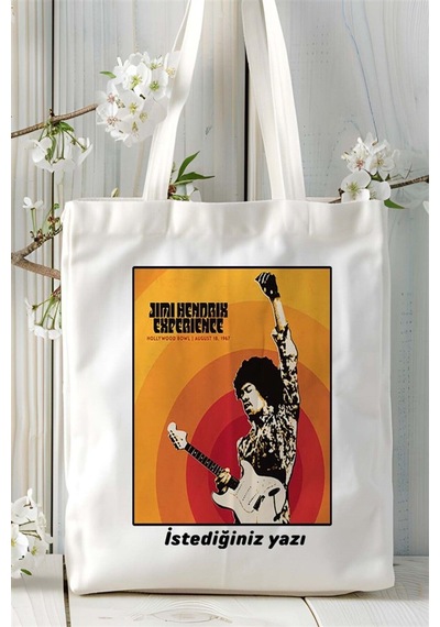 Art Hediye Jimi Hendrix Baskılı Bez Çanta Omuz Çantası Kişiye Özel Desen 2 Çok Renkli