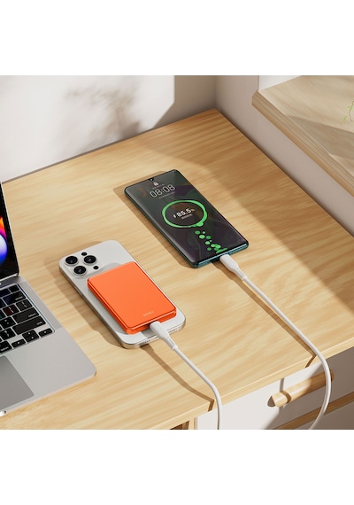 Wiwu P15 Led Işık Göstergeli Ultra İnce Pd 20w Kablosuz Powerbank 5000mah 15w Turuncu