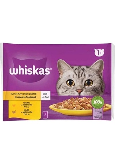 Whiskas Pouch Jöle İçinde Tavuklu ve Hindili Yetişkin Kedi Konservesi 4 x 85 G