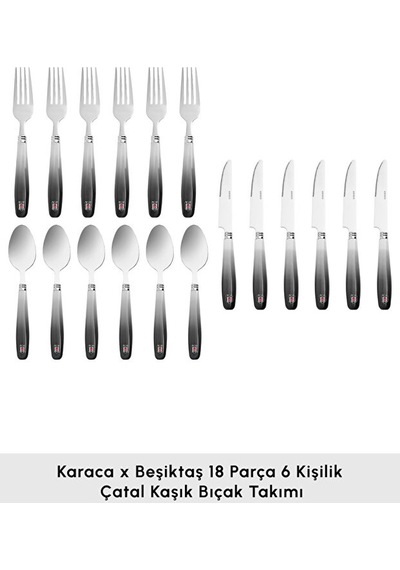 Karaca X Beşiktaş 18 Parça 6 Kişilik Çatal Kaşık Bıçak Takımı Siyah