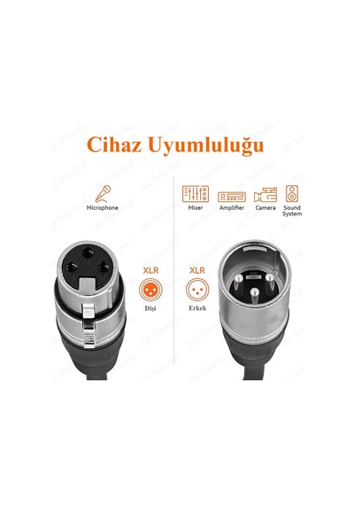 10 Metre Xlr 3 Pin Erkek - Dişi Dengeli Mikrofon Mikser Ses Kablo