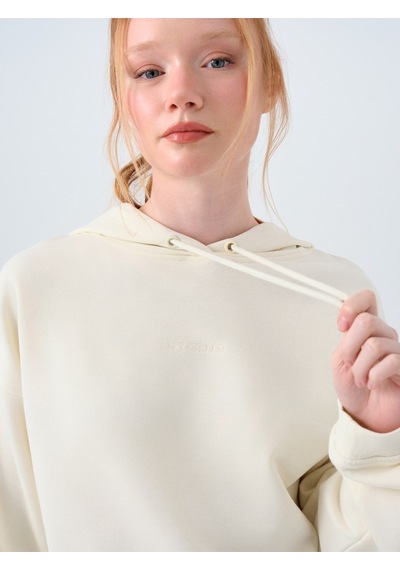 Loose Crop Kadın Sweatshirt Ekru