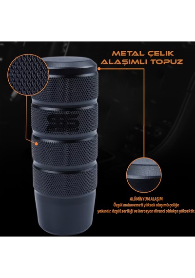 Metal Vites Topuzu Tırtıklı Parlak Siyah Alüminyum Çelik Alaşım Universal Manuel Vites siyah