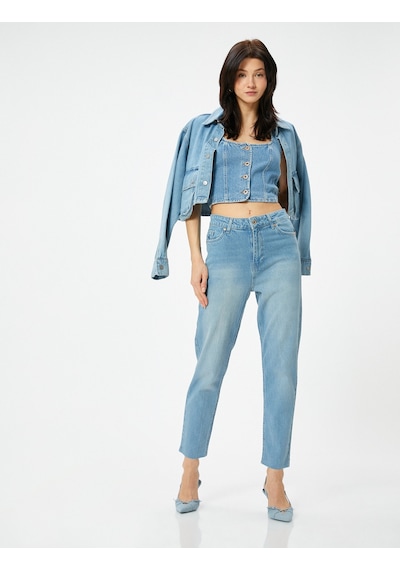 Koton Yüksek Bel Kot Pantolon Rahat Kesim Hafif Dar Paça - Mom Slim Jeans Açık İndigo 4sal40306md Açık İndigo Koton Yüksek Bel Kot Pantolon Rahat Kesim Hafif Dar Paça - Mom Slim Jeans Açık İndigo 4sal40306md Açık İndigo