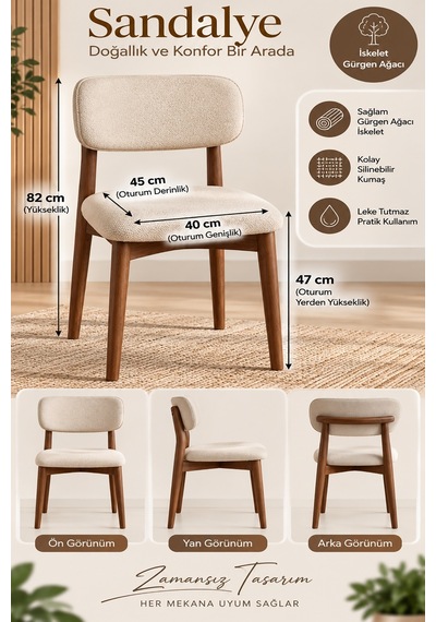 2 Adet Polo Nergis Ahşap Gürgen Sandalye Cafe,restaurant,mutfak,salon,yemek Odası Sandalyesi Ceviz