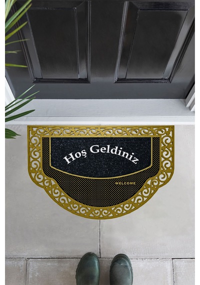 Dekoratif Dış Kapı Yıkanabilir Toz Alıcı Halı Kapı Önü Paspası Hoş Geldiniz Yazılır Altın