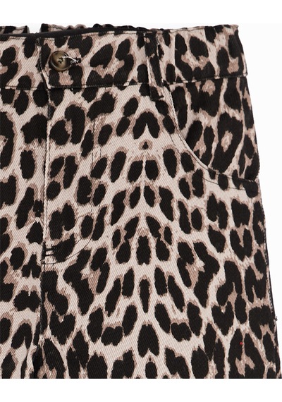 Denokids Leopar Desenli Kız Çocuk Gabardin Pantolon Renkli