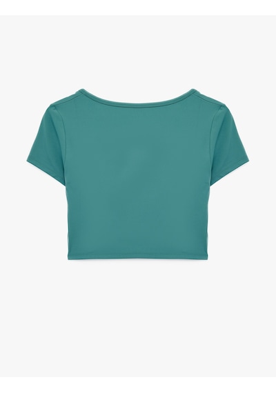 Koton Slim Fit Kısa Kollu U Yaka Spor Crop Tişört Yeşil 6sak10039nk