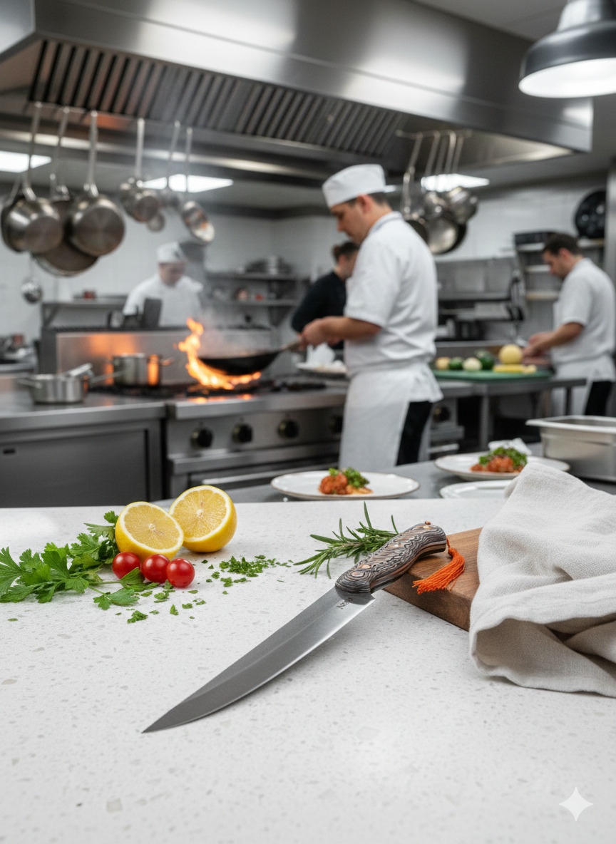 Isıya Suya Dayanıklı Verzalit Kabzeli N690 Böhler Çelik Kesim Bıçak Kurban Ve Mutfak Kullanımı Kahve