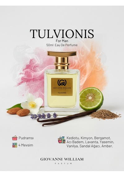 Tulvionis Erkek Parfüm Edp Bergamot, Badem, Lavanta, Vanilya, Sandal Ağacı, Amber Aromatik - Odunsu