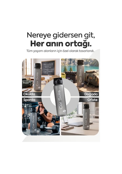Cor Solis Tritan Sızdırmaz BPA’sız 1 Litre Suluk – Siyah-Antrasit Gri