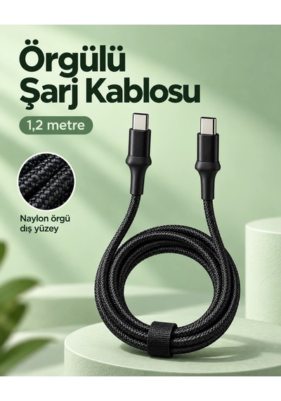 Mey İthalat Type C To Type C Led Işıklı Şarj Kablosu 1,2 Metre -
