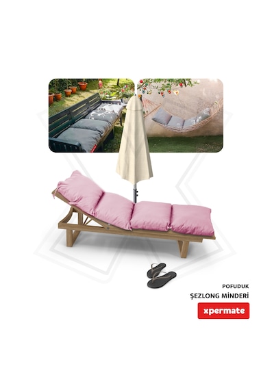 Xpermate Pofuduk Şezlong Minderi 60x180x12cm Su İtici, Pembe