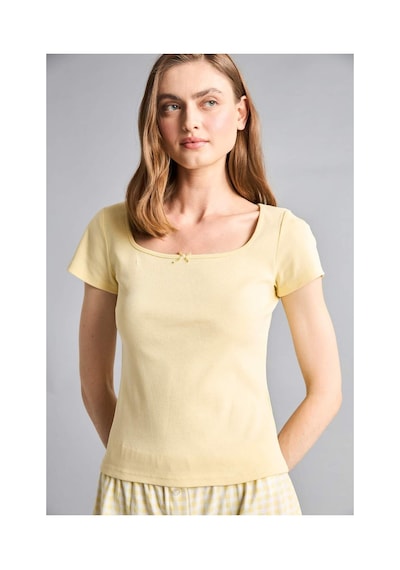 Defacto Regular Fıt Kısa Kollu 2li Kareli Şortlu Ribana Açık Sarı Pijama Takım G9860ax26smyl83 Sarı-yl83