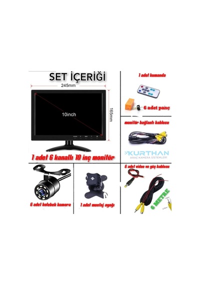 Twogo 6 Kanallı 10 İnç Monitör 6 Adet Beyaz Ledli Kelebek Kamera
